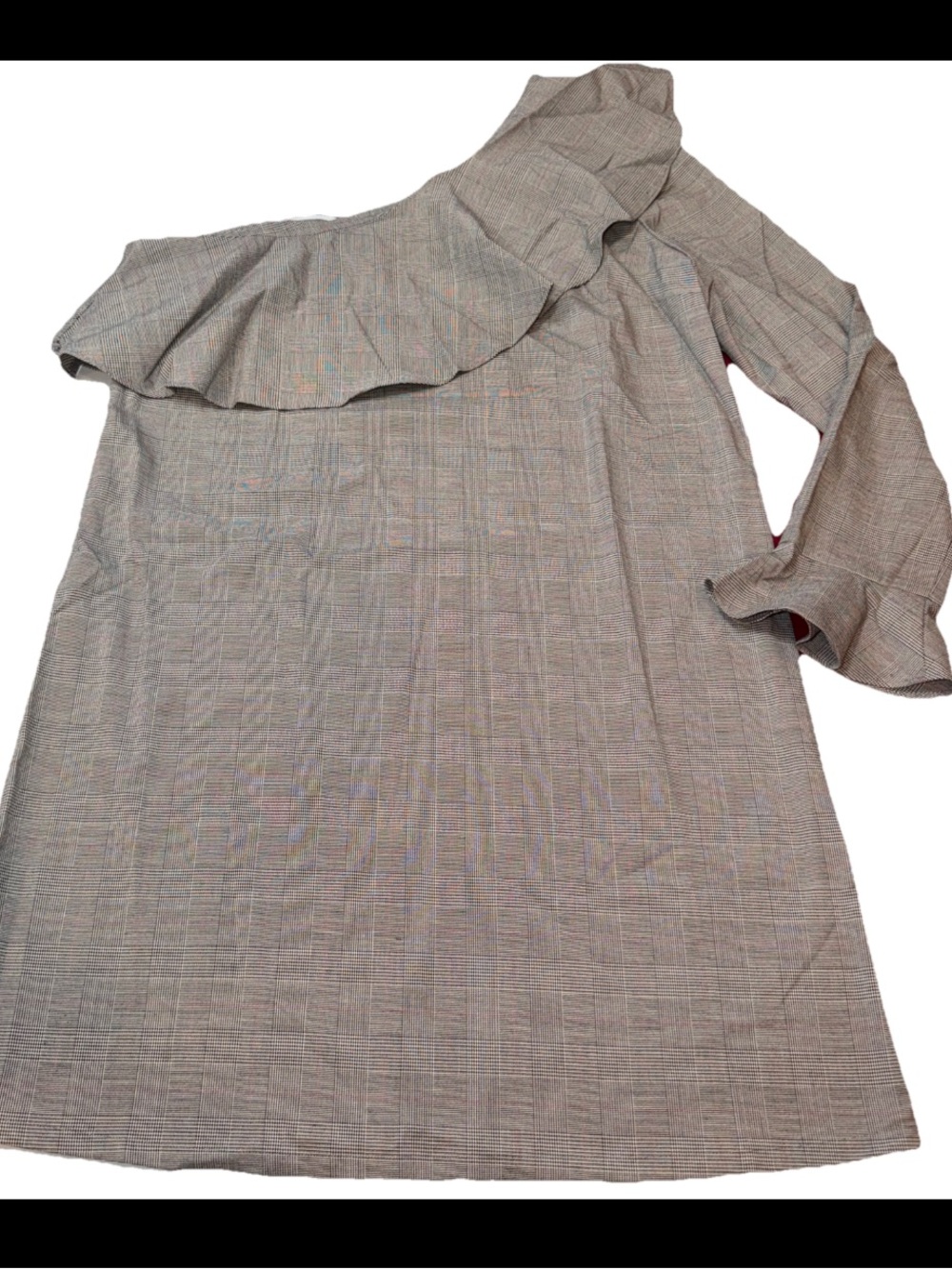 Sugar Lips NEW One Shoulder RUFFLE long ruffle Sleeve PLAID Shift DRESS 11428 Lg